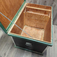 Thick Wood Tack Trunk, wood grooming box, metal edge trim *gc, older, scratches, chips, scrapes, dirty, residue
