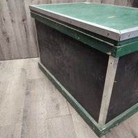 Thick Wood Tack Trunk, wood grooming box, metal edge trim *gc, older, scratches, chips, scrapes, dirty, residue
