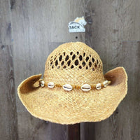 Light Straw Western Hat, seashell band *vgc, bent, broken wire
