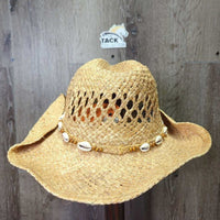 Light Straw Western Hat, seashell band *vgc, bent, broken wire
