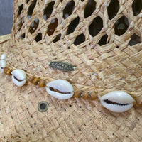 Light Straw Western Hat, seashell band *vgc, bent, broken wire
