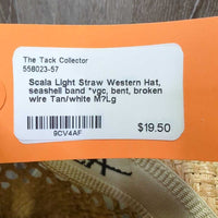 Light Straw Western Hat, seashell band *vgc, bent, broken wire
