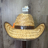 Wide Straw Western Hat, plastic edge *gc, burn? marks, stains, loose & broken ends
