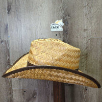 Wide Straw Western Hat, plastic edge *gc, burn? marks, stains, loose & broken ends
