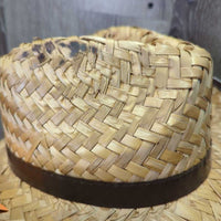 Wide Straw Western Hat, plastic edge *gc, burn? marks, stains, loose & broken ends
