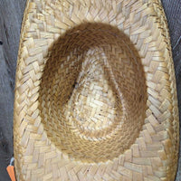 Wide Straw Western Hat, plastic edge *gc, burn? marks, stains, loose & broken ends
