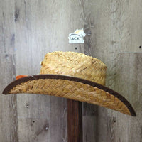 Wide Straw Western Hat, Plastic Edge Trim, Lammle's pin *gc/fair, clean, mnr loose threads & ends, broken/holey top edges
