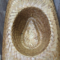 Wide Straw Western Hat, Plastic Edge Trim, Lammle's pin *gc/fair, clean, mnr loose threads & ends, broken/holey top edges
