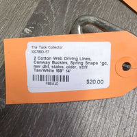 2 Cotton Web Driving Lines, Conway Buckles, Spring Snaps *gc, mnr dirt, stains, older, stiff
