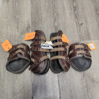 Open Leather Front & Hind Boots, tabs *gc, curled/folded edges, residue, dirty, older
