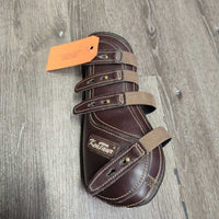 Open Leather Front & Hind Boots, tabs *gc, curled/folded edges, residue, dirty, older
