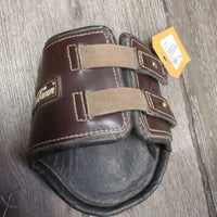 Open Leather Front & Hind Boots, tabs *gc, curled/folded edges, residue, dirty, older
