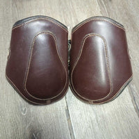 Open Leather Front & Hind Boots, tabs *gc, curled/folded edges, residue, dirty, older
