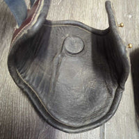 Open Leather Front & Hind Boots, tabs *gc, curled/folded edges, residue, dirty, older
