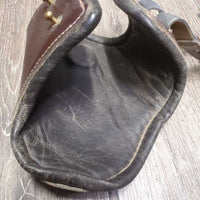 Open Leather Front & Hind Boots, tabs *gc, curled/folded edges, residue, dirty, older
