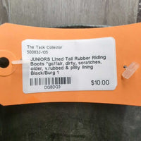 JUNIORS Lined Tall Rubber Riding Boots *gc/fair, dirty, scratches, older, v.rubbed & pilliy lining
