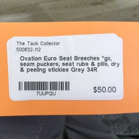 Euro Seat Breeches *gc, seam puckers, seat rubs & pills, dry & peeling stickies
