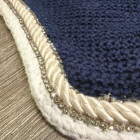 Crochet Fly Veil Ear Bonnet, 2x bling, Thick piping *gc, clean, snags, rubs, pills, frays, mnr dingy, v.curled, older?
