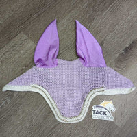 Crochet Fly Veil Ear Bonnet, 2x bling, piping *vgc, shrunk, puckered, v.curled edges, clean
