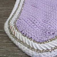 Crochet Fly Veil Ear Bonnet, 2x bling, piping *vgc, shrunk, puckered, v.curled edges, clean

