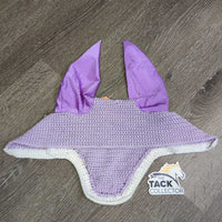 Crochet Fly Veil Ear Bonnet, 2x bling, piping *vgc, shrunk, puckered, v.curled edges, clean
