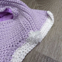 Crochet Fly Veil Ear Bonnet, 2x bling, piping *vgc, shrunk, puckered, v.curled edges, clean
