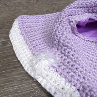 Crochet Fly Veil Ear Bonnet, 2x bling, piping *vgc, shrunk, puckered, v.curled edges, clean
