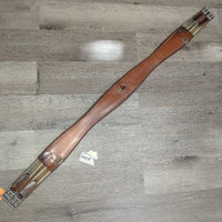Padded Leather Girth, 2x els, 3x D Ring *fair, cracked, dirt, WEAK Stitching, rubs, bubbled, scrapes, scratches, frayed els

