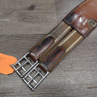 Padded Leather Girth, 2x els, 3x D Ring *fair, cracked, dirt, WEAK Stitching, rubs, bubbled, scrapes, scratches, frayed els
