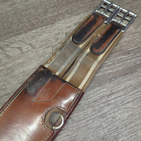 Padded Leather Girth, 2x els, 3x D Ring *fair, cracked, dirt, WEAK Stitching, rubs, bubbled, scrapes, scratches, frayed els

