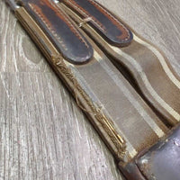 Padded Leather Girth, 2x els, 3x D Ring *fair, cracked, dirt, WEAK Stitching, rubs, bubbled, scrapes, scratches, frayed els
