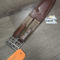 Padded Leather Girth, 2x els, 3x D Ring *fair, cracked, dirt, WEAK Stitching, rubs, bubbled, scrapes, scratches, frayed els
