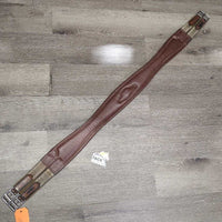 Padded Leather Girth, 2x els, 3x D Ring *fair, cracked, dirt, WEAK Stitching, rubs, bubbled, scrapes, scratches, frayed els
