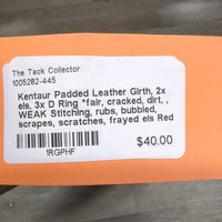 Padded Leather Girth, 2x els, 3x D Ring *fair, cracked, dirt, WEAK Stitching, rubs, bubbled, scrapes, scratches, frayed els

