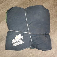 Hi Neck Lt Quilt Stable Blanket, 2 legs *gc, clean, mnr wpf, mnr hair, dirt, repairs, tears, faded, snags, lining tears
