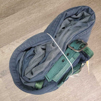 Hi Neck Lt Quilt Stable Blanket, 2 legs *gc, clean, mnr wpf, mnr hair, dirt, repairs, tears, faded, snags, lining tears
