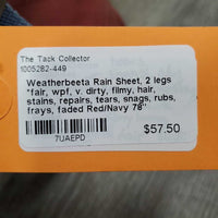 Rain Sheet, 2 legs *fair, wpf, v. dirty, filmy, hair, stains, repairs, tears, snags, rubs, frays, faded
