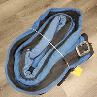 Lt Quilt Stable Blanket, 2 legs *gc, clean, mnr hair, dirt, film, threads, snags, tears, repairs, faded, strap fray
