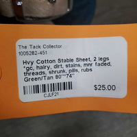 Hvy Cotton Stable Sheet, 2 legs *gc, hairy, dirt, stains, mnr faded, threads, shrunk, pills, rubs
