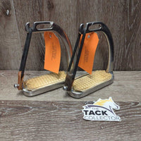 Thick Hvy Peacock Safety Stirrup Irons, grips, elastics, keeper *gc, clean, stains, cracking elastics, discolored, rubs, scratches, mismatched keepers, torn grips
