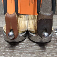 Thick Hvy Peacock Safety Stirrup Irons, grips, elastics, keeper *gc, clean, stains, cracking elastics, discolored, rubs, scratches, mismatched keepers, torn grips
