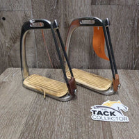Thick Hvy Peacock Safety Stirrup Irons, grips, elastics, keeper *gc, clean, stains, discolored, rubs, scratches, peeled grips
