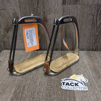 Thick Hvy Peacock Safety Stirrup Irons, grips, elastics, keeper *gc, clean, stains, discolored, rubs, scratches, peeled grips
