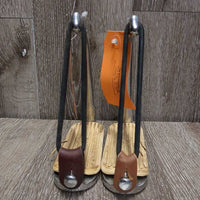 Thick Hvy Peacock Safety Stirrup Irons, grips, elastics, keeper *gc, clean, stains, discolored, rubs, scratches, peeled grips
