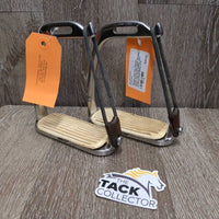 Thick Hvy Peacock Safety Stirrup Irons, grips, elastics, keeper *vgc, clean, stains, rubs, scratches

