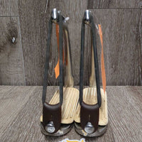 Thick Hvy Peacock Safety Stirrup Irons, grips, elastics, keeper *vgc, clean, stains, rubs, scratches
