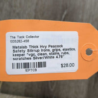 Thick Hvy Peacock Safety Stirrup Irons, grips, elastics, keeper *vgc, clean, stains, rubs, scratches
