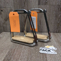 Thick Hvy Peacock Safety Stirrup Irons, grips, elastics, keeper *gc, clean, stains, cracking elastics, discolored, rubs, scratches
