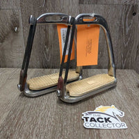 Thick Hvy Peacock Safety Stirrup Irons, grips, elastics, keeper *gc, clean, stains, cracking elastics, discolored, rubs, scratches
