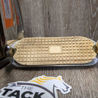 Thick Hvy Peacock Safety Stirrup Irons, grips, elastics, keeper *gc, clean, stains, cracking elastics, discolored, rubs, scratches
